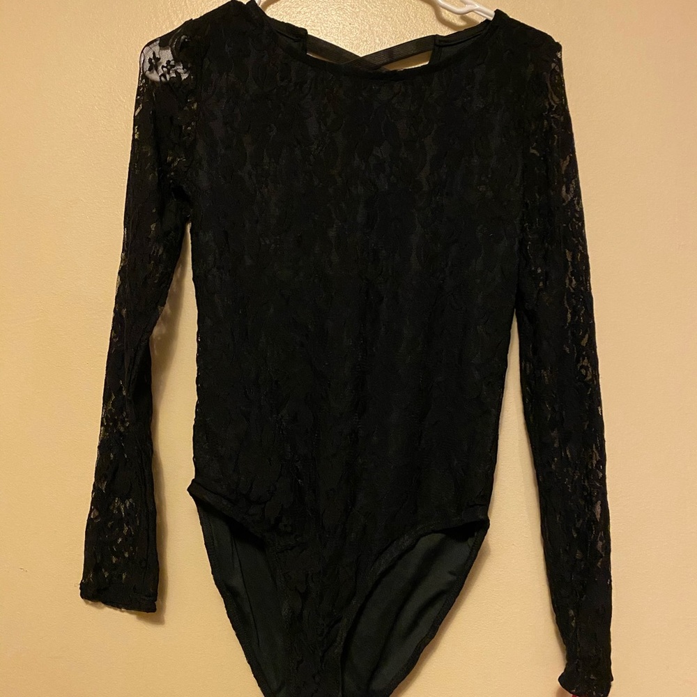 Black Long Sleeve Lace Bodysuit